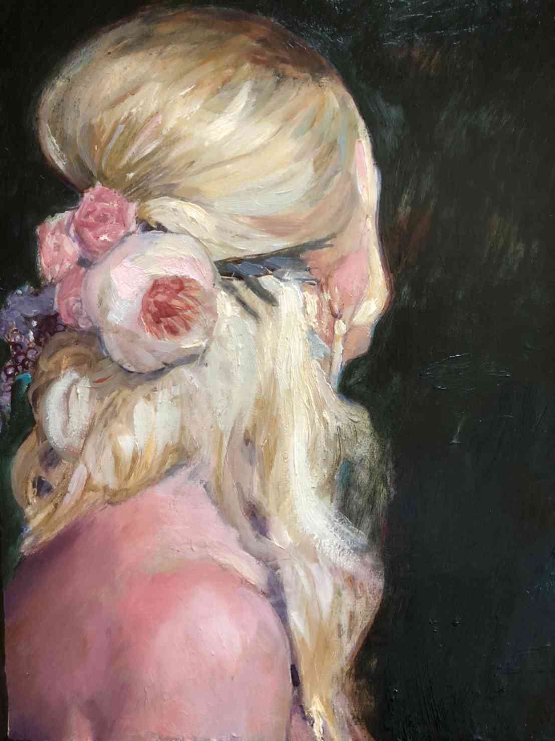 油彩画 花飾りの少女