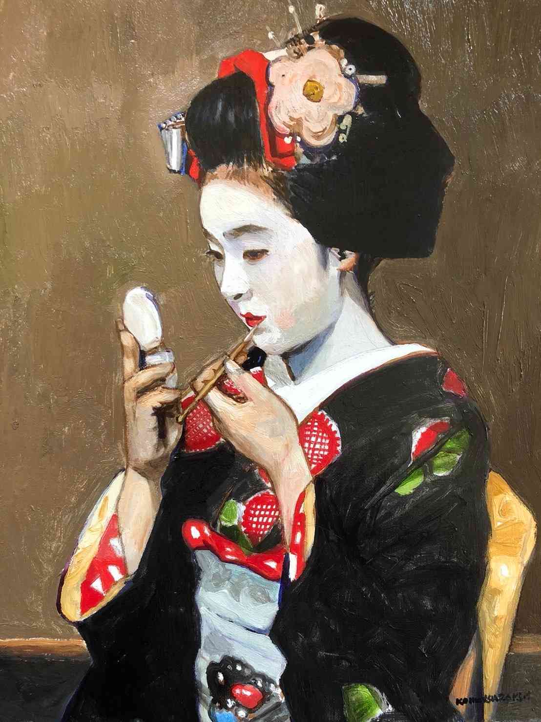 油彩画 紅さす舞妓