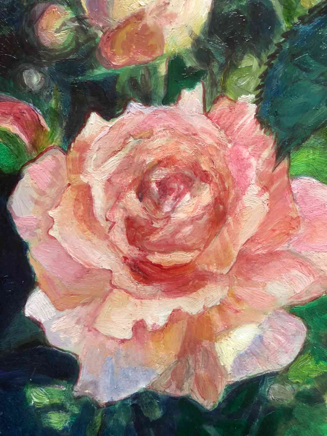 油彩画 ピンクローズ