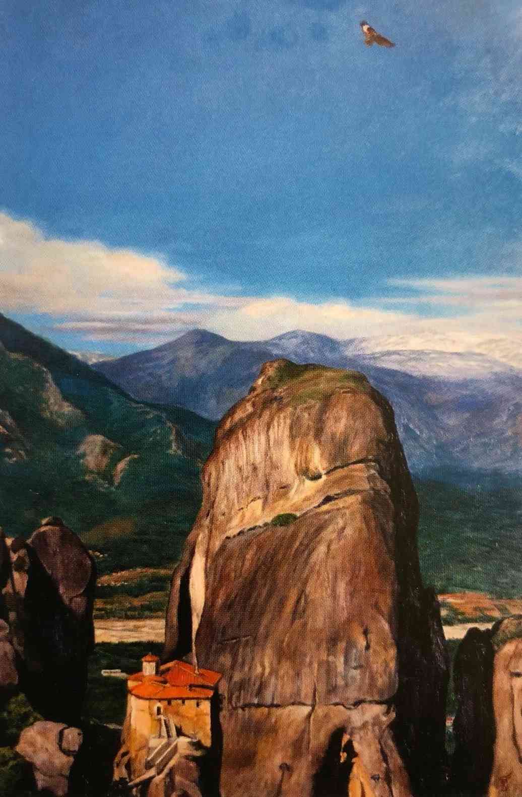 油彩画 油彩画岩壁の修道院