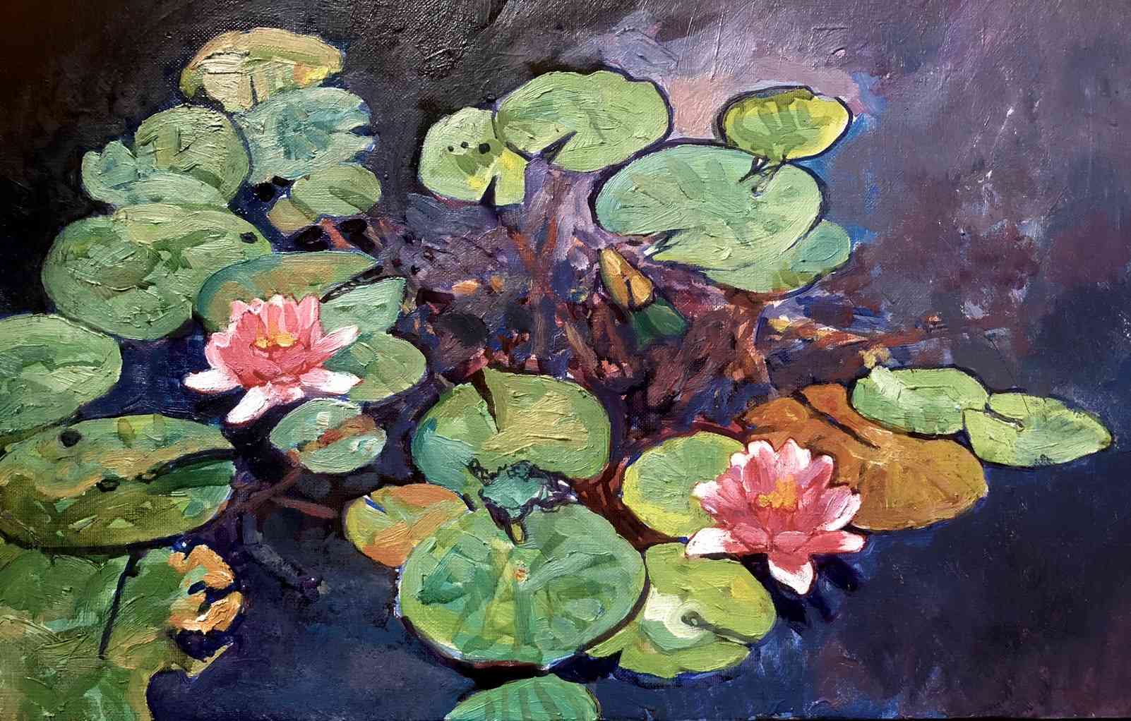 油彩画 睡蓮の花